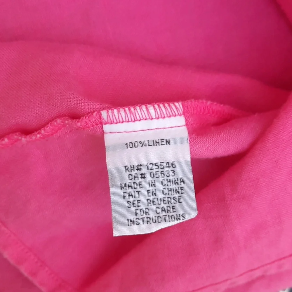 Habitat Pink 100%Linen Button Down Shirt 3/4 Sleeve Size Large